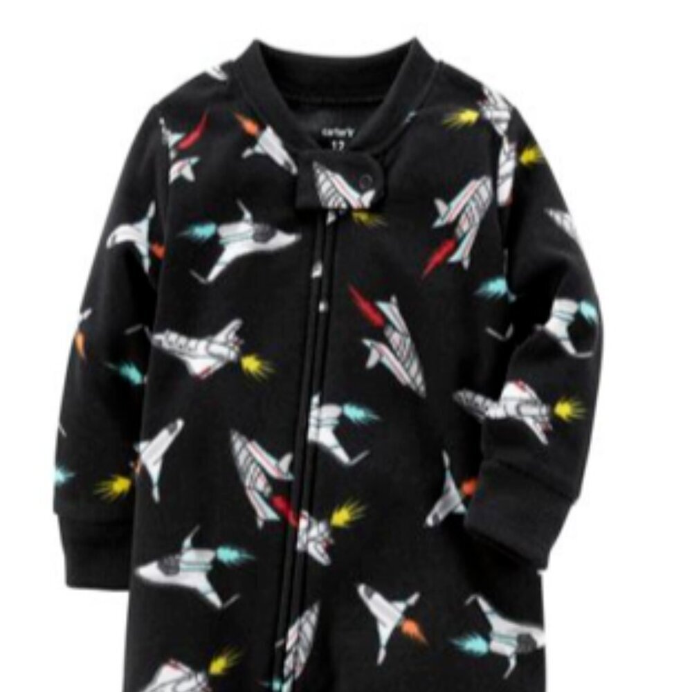 Carter's Pajamas Sleeper Blue Boys PJs Space Rockets Sleepwear Footed - Picture 2 of 5